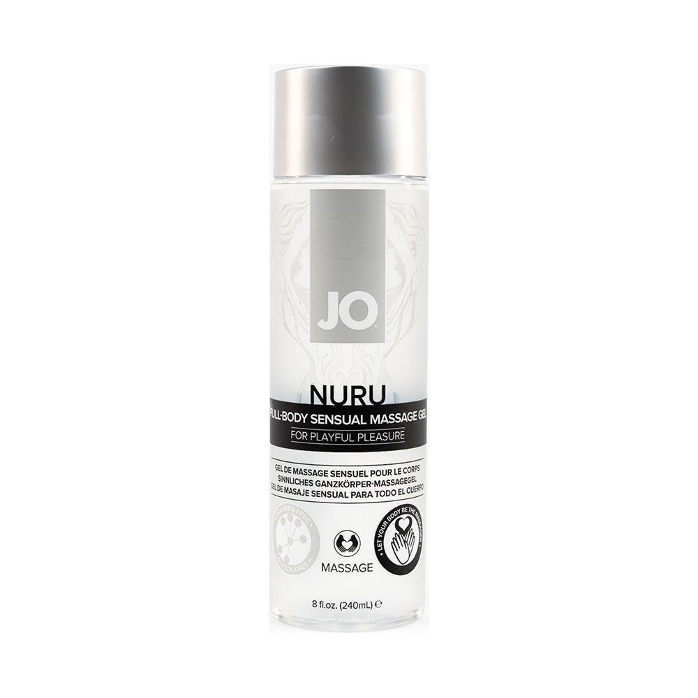JO Nuru Full-Body Sensual Massage Gel 8 oz clear squeeze bottle with thick