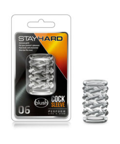 Stay Hard Cock Sleeve 06 Penis Enhancer Clear transparent ridged sleeve on white background