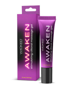 Wicked Awaken arousal gel 15 ml bottle with pump dispenser on a neutral backdrop