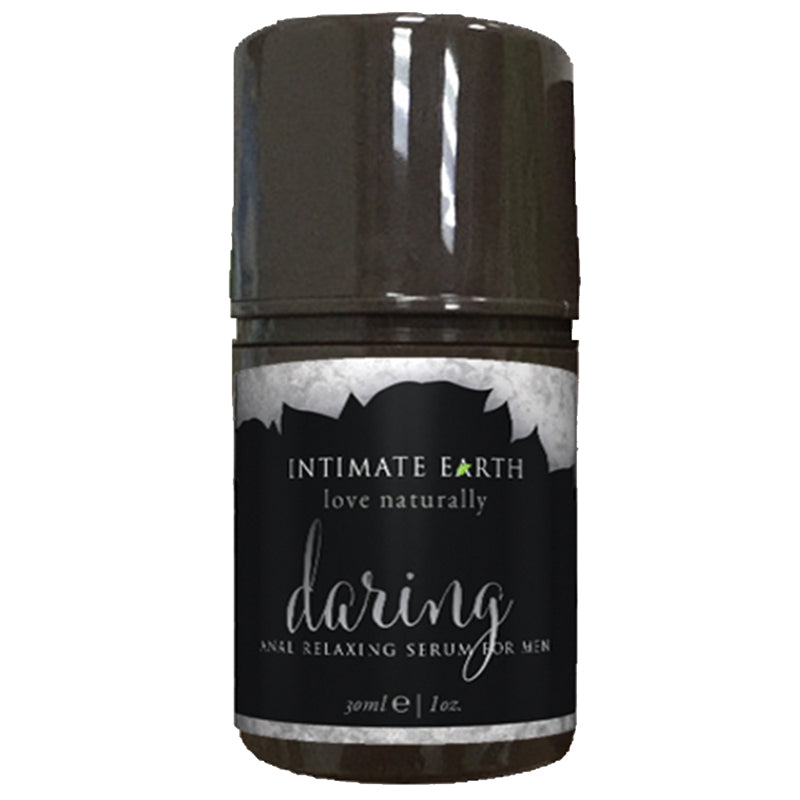 Intimate Earth Daring Anal Gel For Men tube on a sleek bathroom counter