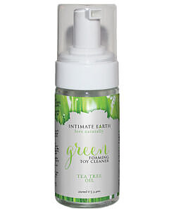 Intimate Earth Green Foaming Toy Cleaner with Tea Tree Oil 3.4 oz. natural foaming spray bottle for toy cleaning.