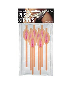 Hott Products Pussy Straws 8-pack displayed in colorful cocktails at a bachelor party table setting