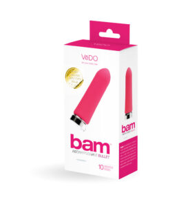 VeDO Bam rechargeable bullet in Foxy Pink on a white background