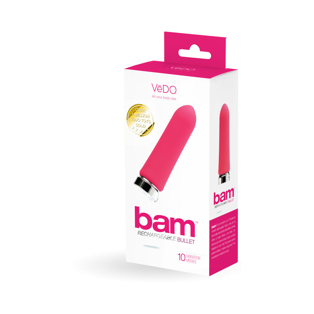VeDO Bam rechargeable bullet in Foxy Pink on a white background