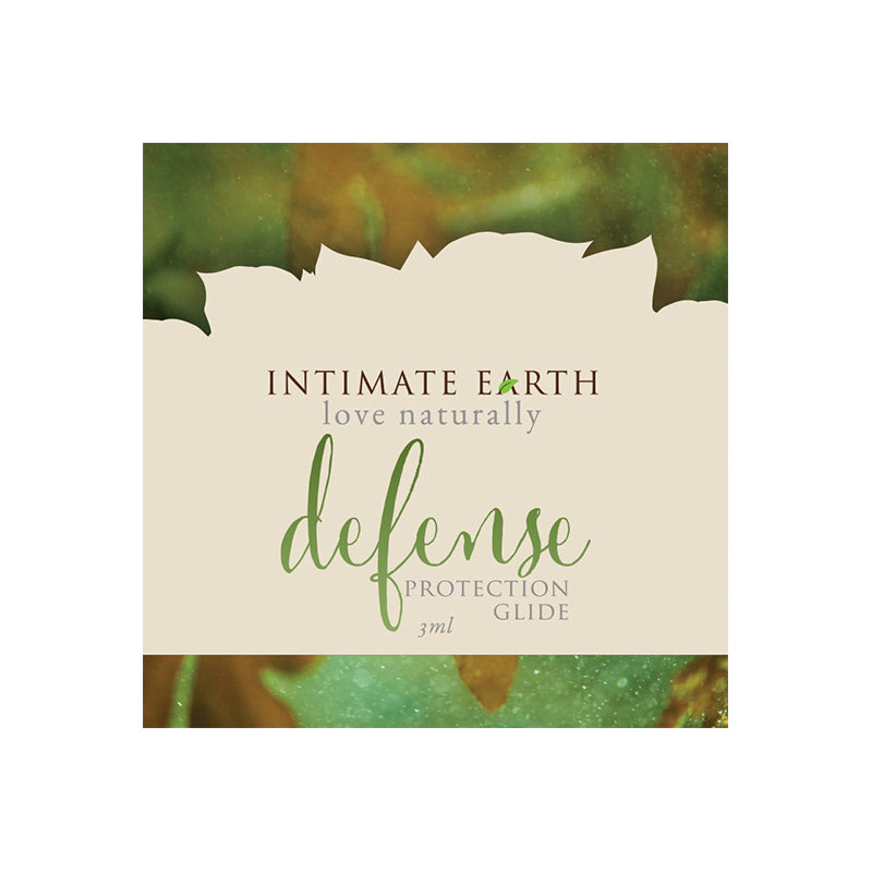 Intimate Earth Defense Protection Glide 3 ml foil packet on plain background
