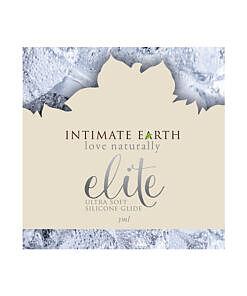 Intimate Earth Elite Silicone 3ml foil packet next to a fingertip showing texture and size.