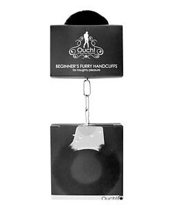Ouch! Beginner's Furry Handcuffs With Quick-Release Black furry handcuffs with quick release bondage restraint