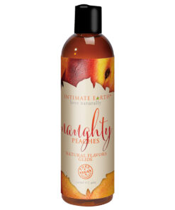 Intimate Earth Naughty Peach Glide 120 ml bottle with peach illustration