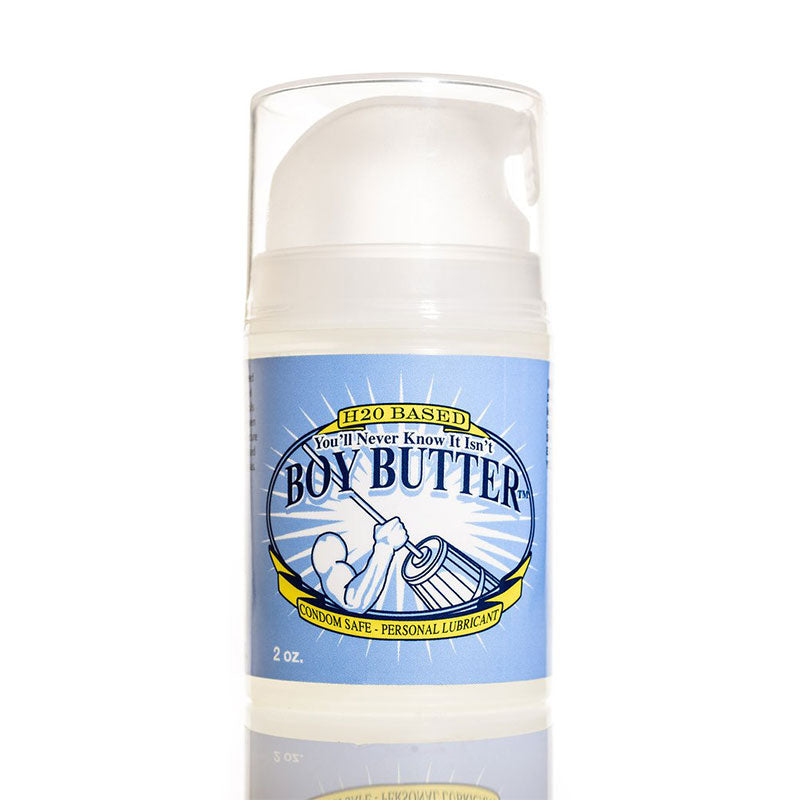 Boy Butter H2O 2oz Pump bottle on a clean surface