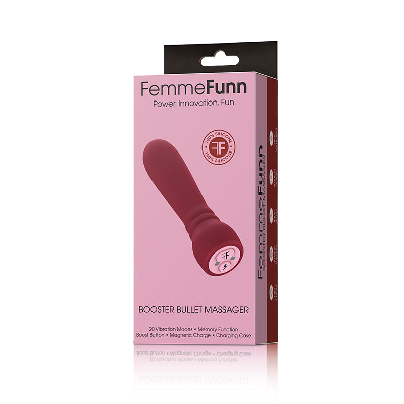 Maroon FemmeFunn Booster Bullet Massager with silicone surface