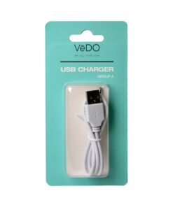 VeDO USB Charger A with magnetic connector on white background next to a VeDO Bam toy.