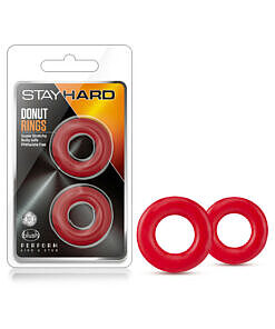 Stay Hard Donut Rings Cockring 2-Pack Red: two thick red donut-shaped cock rings