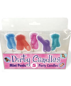 Dirty Penis Candles set of five colorful mini wax candles in blue