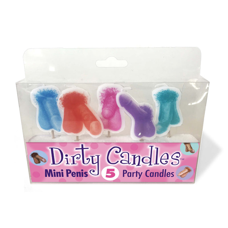 Dirty Penis Candles set of five colorful mini wax candles in blue