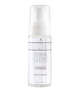 Sensuva Think Clean Thoughts foaming cleaner bottle with spray nozzle against clean background