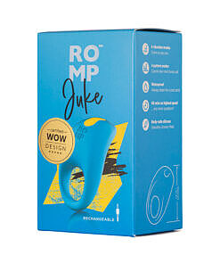 ROMP Juke rechargeable vibrating penis ring in light blue