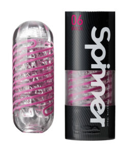 Tenga Spinner Brick masturbator with translucent white ABS casing showing internal coil and spiral tile texture on a clean neutral background