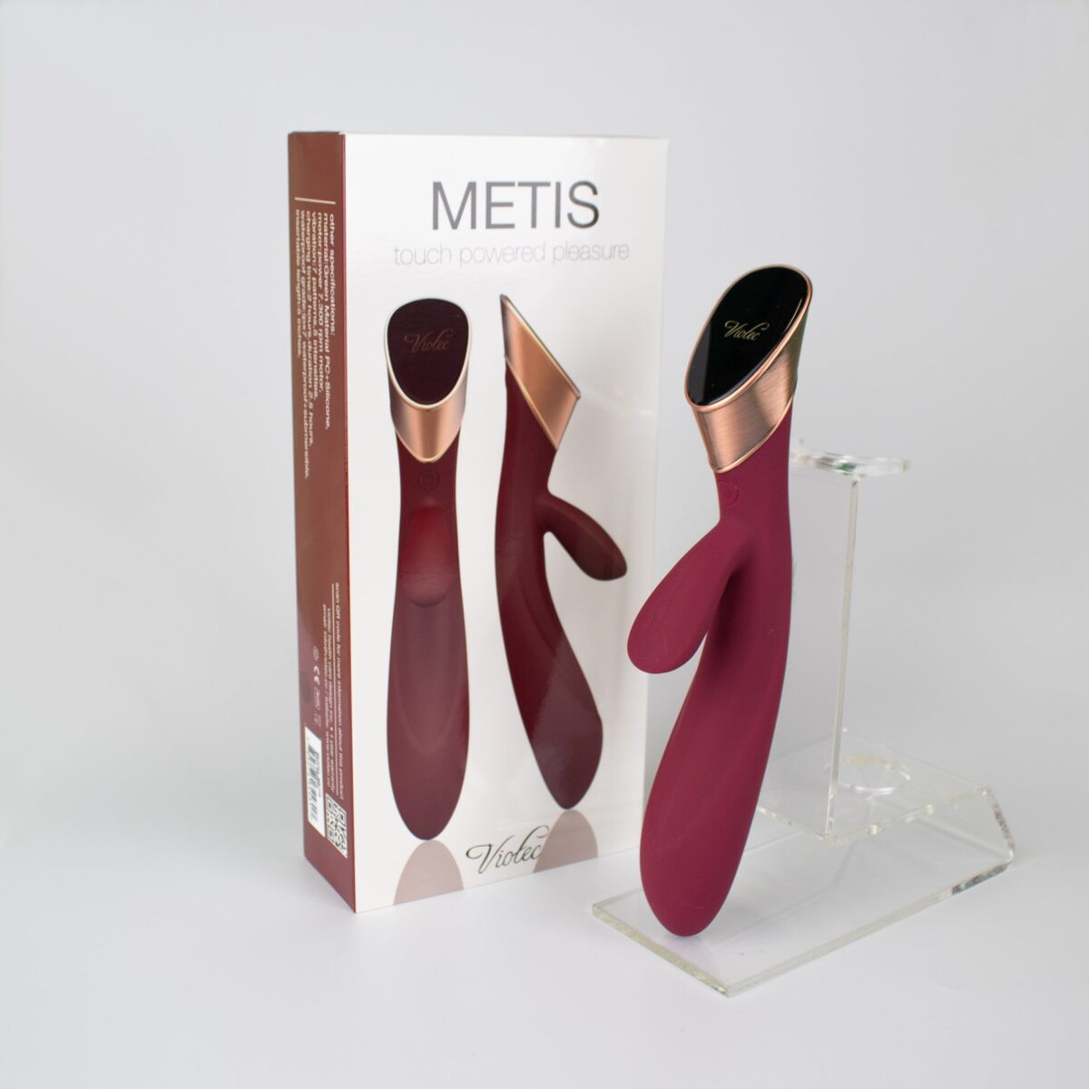 Metis Touch Panel Rabbit Vibrator Wine Red with glowing touch controls