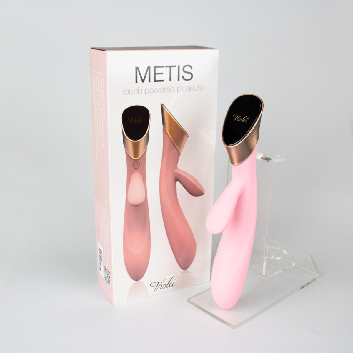 Metis Touch Panel Rabbit Vibrator Pink on white background
