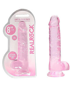 Realistic crystal clear dildo with suction cup and balls