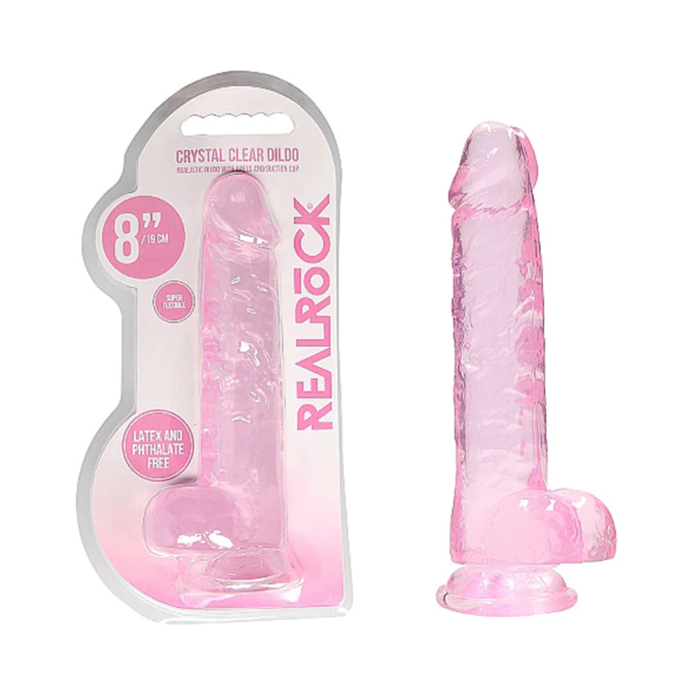 Realistic crystal clear dildo with suction cup and balls