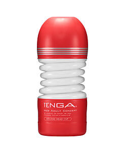 Tenga Rolling Head Cup disposable masturbator with white PE casing and blue cap