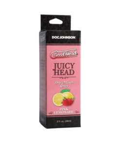 GoodHead dry mouth spray pink lemonade bottle with spritz mist on nightstand.