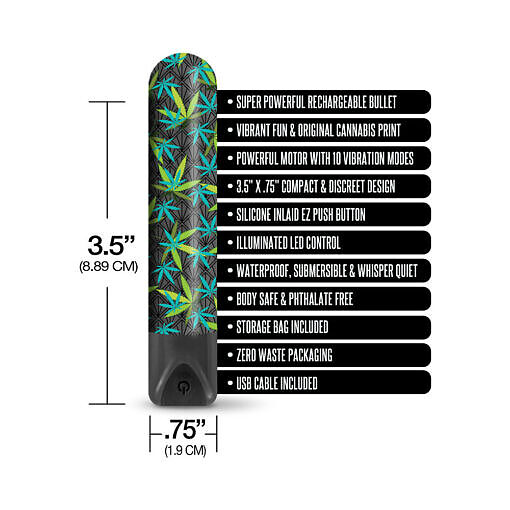 Prints Charming Buzzed Rechargeable 3.5" Bullet - Canna Queen - Black - Image 3
