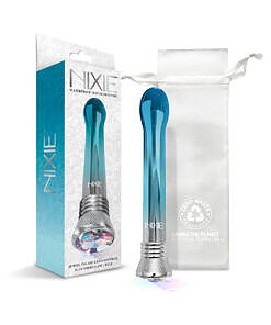 Nixie Waterproof Bulb Vibe in Blue Ombre Glow with illuminated LED base and metallic finish on a dark background.
