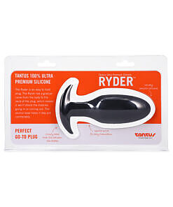 Sleek black Tantus Ryder anal plug with gradual curve and flared base