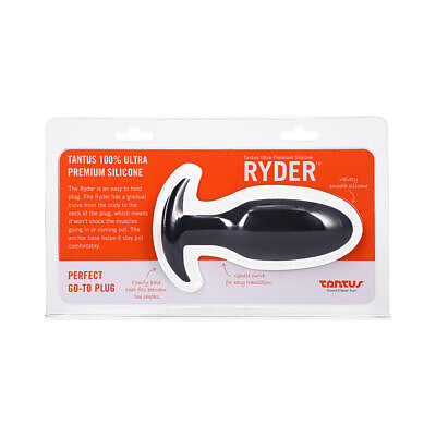 Sleek black Tantus Ryder anal plug with gradual curve and flared base
