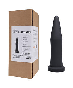 Tantus Inner Band Trainer Dildo Onyx in glossy black silicone with textured ridges