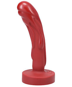 Tantus Mini Magma textured fantasy dildo in Crimson on a white background