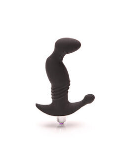 Tantus Prostate Play Onyx vibrating prostate massager with flexible shaft and bulbous tip on dark background