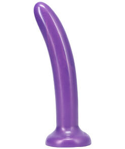 Tantus Leisure Vibrating Dildo Amethyst - velvety purple silicone dildo with removable bullet vibe on white background.