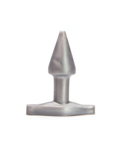 Tantus Stud Plug silver anal plug with tapered tip and flared base on white background