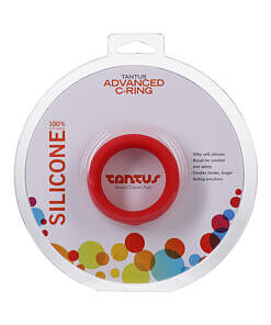 Tantus Advanced C-Ring 1.75 in. Crimson silicone cock ring on a white background
