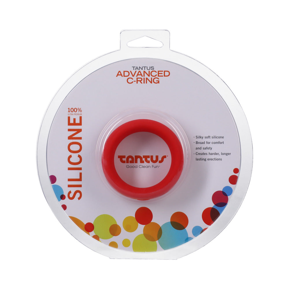Tantus Advanced C-Ring 1.75 in. Crimson silicone cock ring on a white background