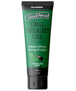 showing rich brown gel and mint leaf graphic on the label.