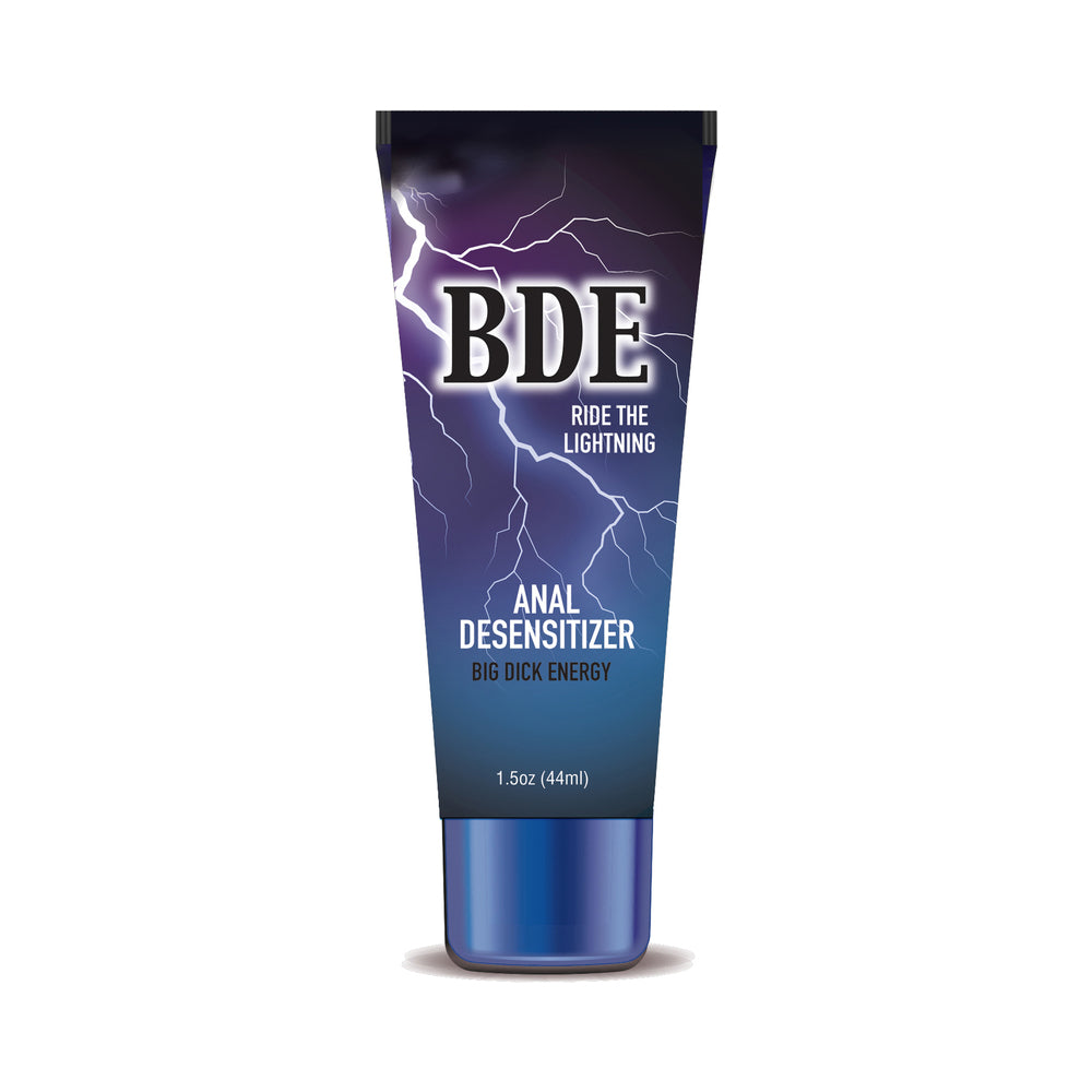 BDE Anal Desensitizer spray bottle by Little Genie on a sleek dark background