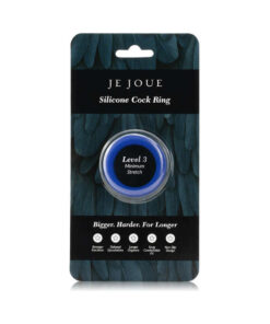Je Joue Silicone Ring Minimum Stretch Blue showing flexible silicone texture and vibrant blue color on a neutral background.