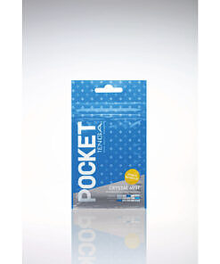 Tenga Pocket Masturbator Sleeve Crystal Mist compact white elastomer sleeve with textured opening shown on clean surface