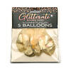 Five Glitterati Boobie Party Confetti Balloons with soft glitter and metallic breast designs on a party table