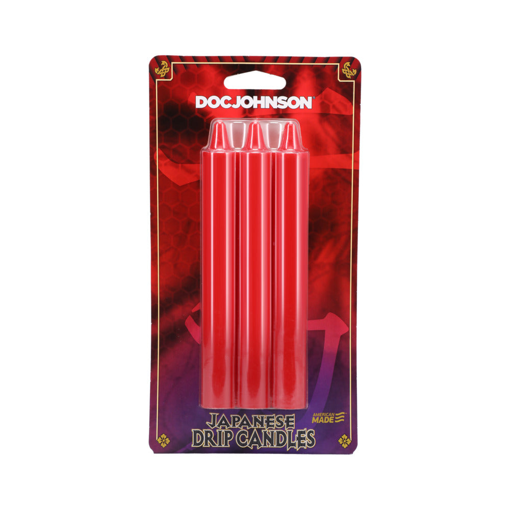Japanese Drip Candles 3-Pack by Doc Johnson: three red non-toxic wax candles for safe hot wax play and intimate sensation.