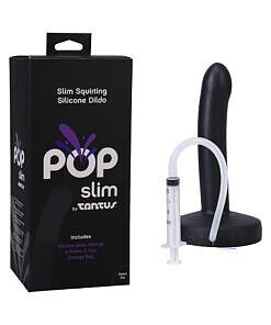 Tantus POP Slim Squirting Dildo Midnight featuring a sleek slim shaft and realistic tip