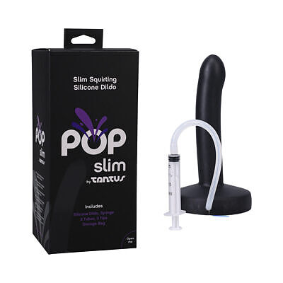 Tantus POP Slim Squirting Dildo Midnight featuring a sleek slim shaft and realistic tip