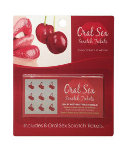 Oral Sex Scratch Tickets spread out on satin sheets