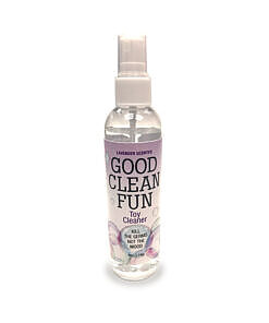 Good Clean Fun Lavender toy cleaner spray 118 ml bottle on a clean bathroom surface with soft natural light
