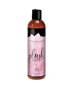Intimate Earth Plush Hybrid Anal Glide 240 ml bottle with thick creamy lubricant texture and licorice root infusion.
