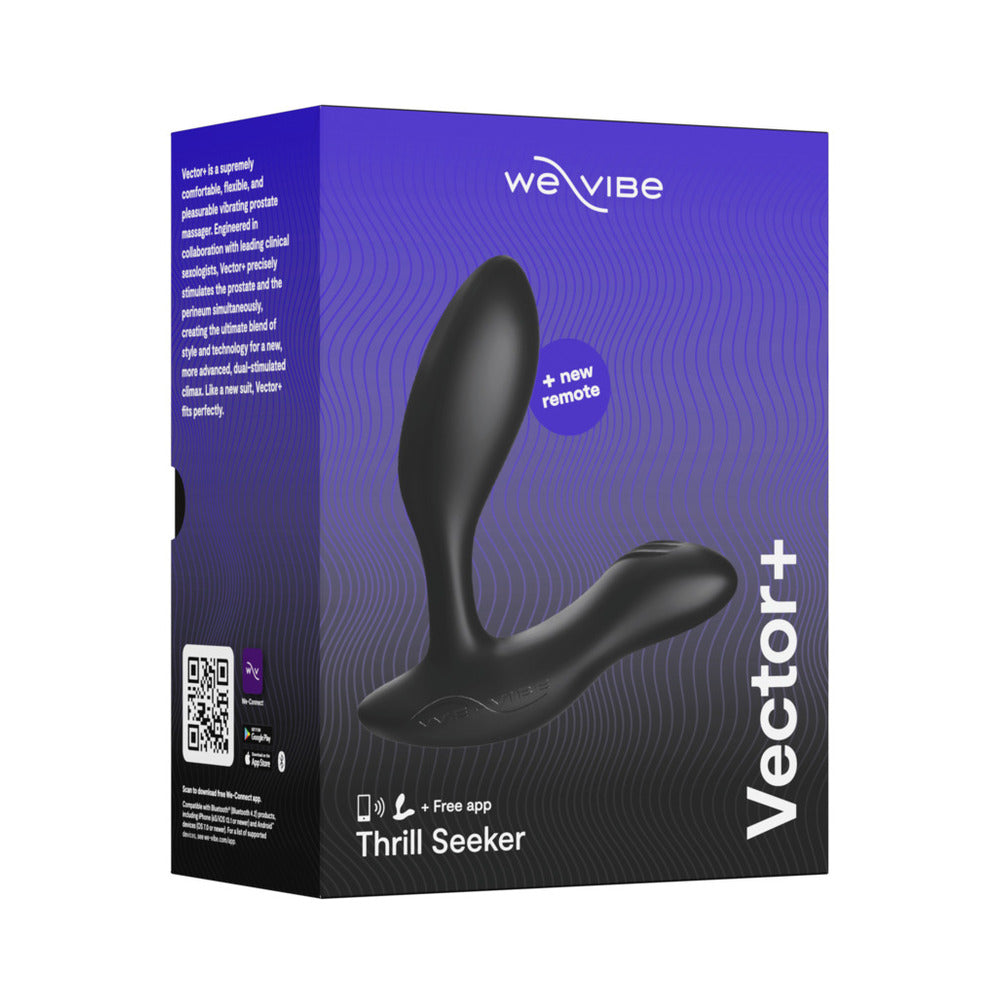 We-Vibe Vector+ dual stimulation prostate massager in charcoal black with adjustable curve and remote